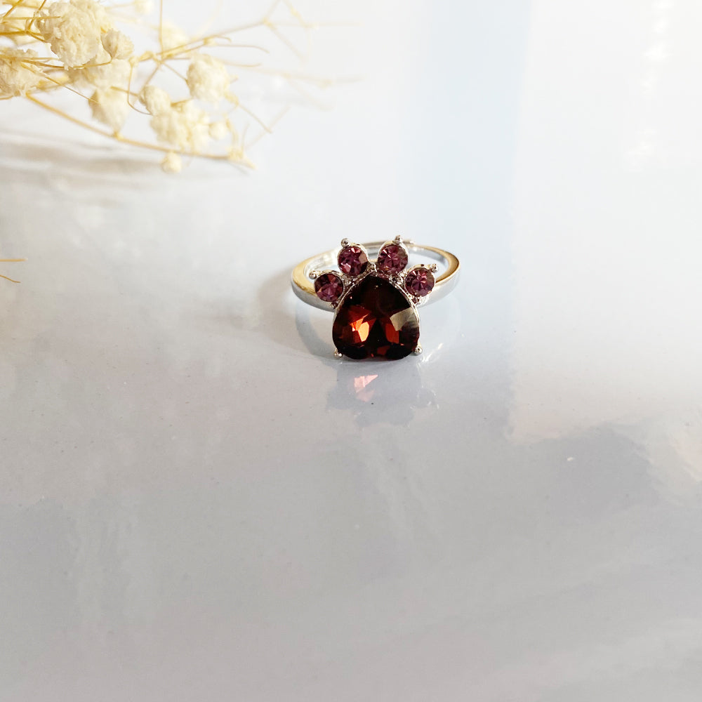 Paw Print Birthstone Rings