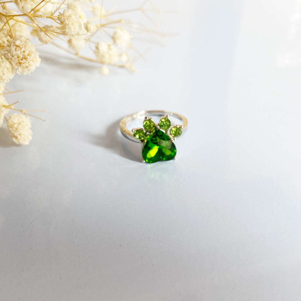 Paw Print Birthstone Rings