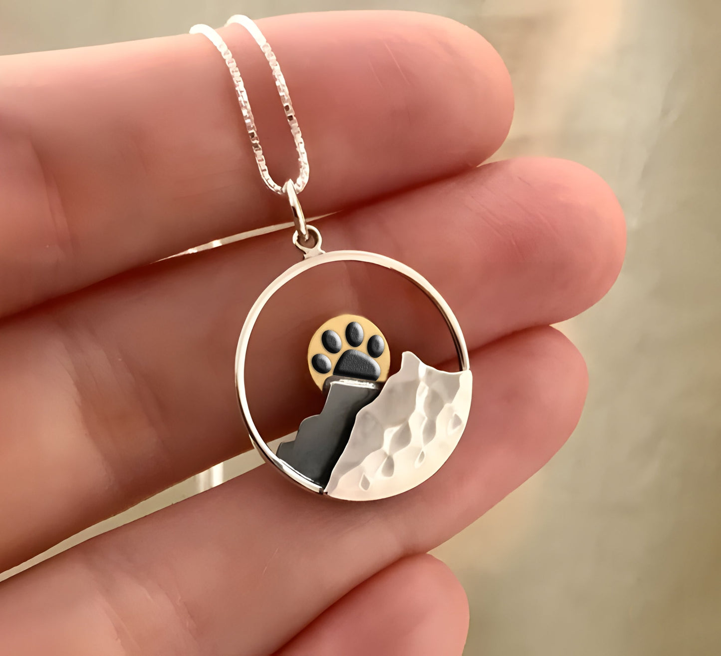 Paw Sunrise Mountain Necklace