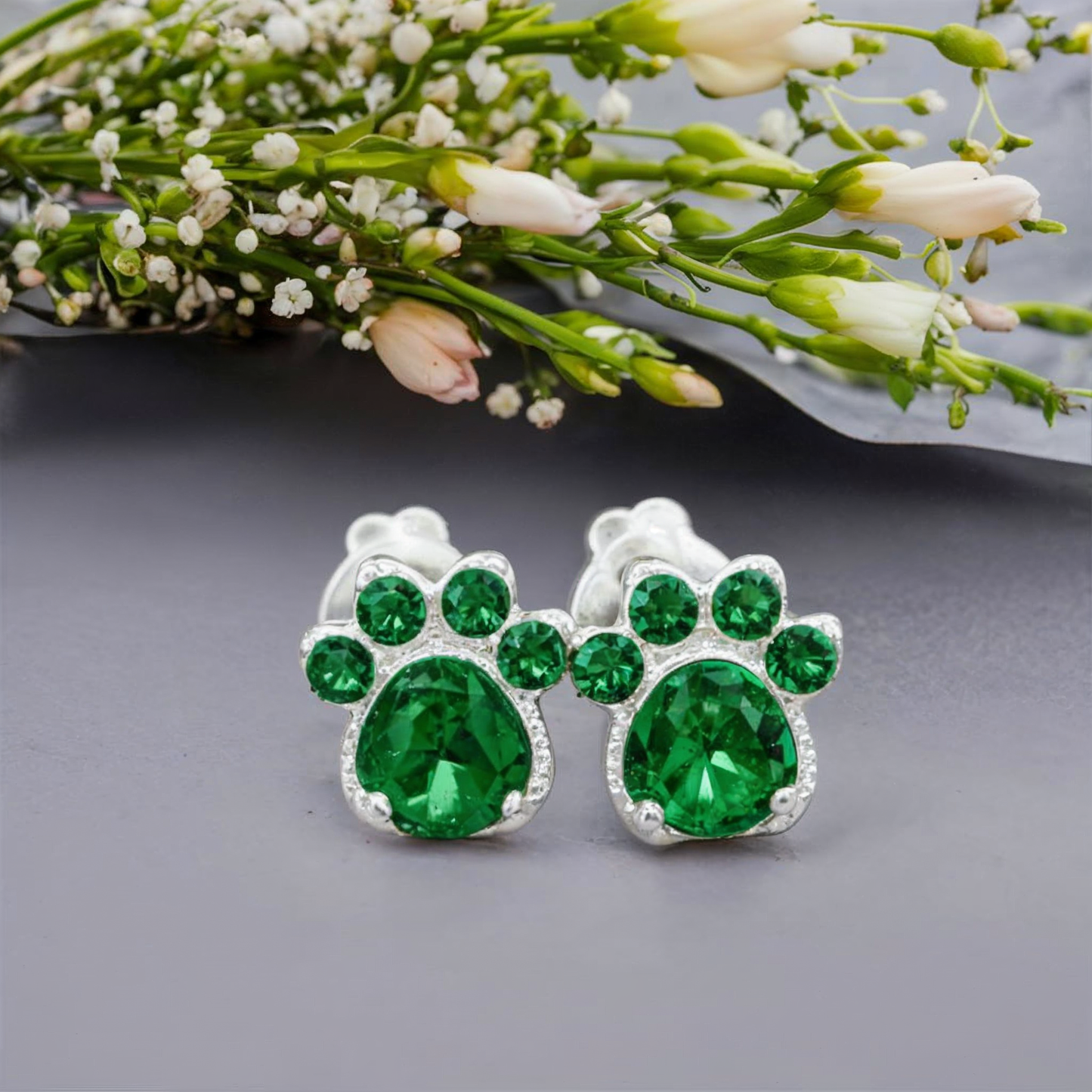 Paw Print Birthstone Earrings