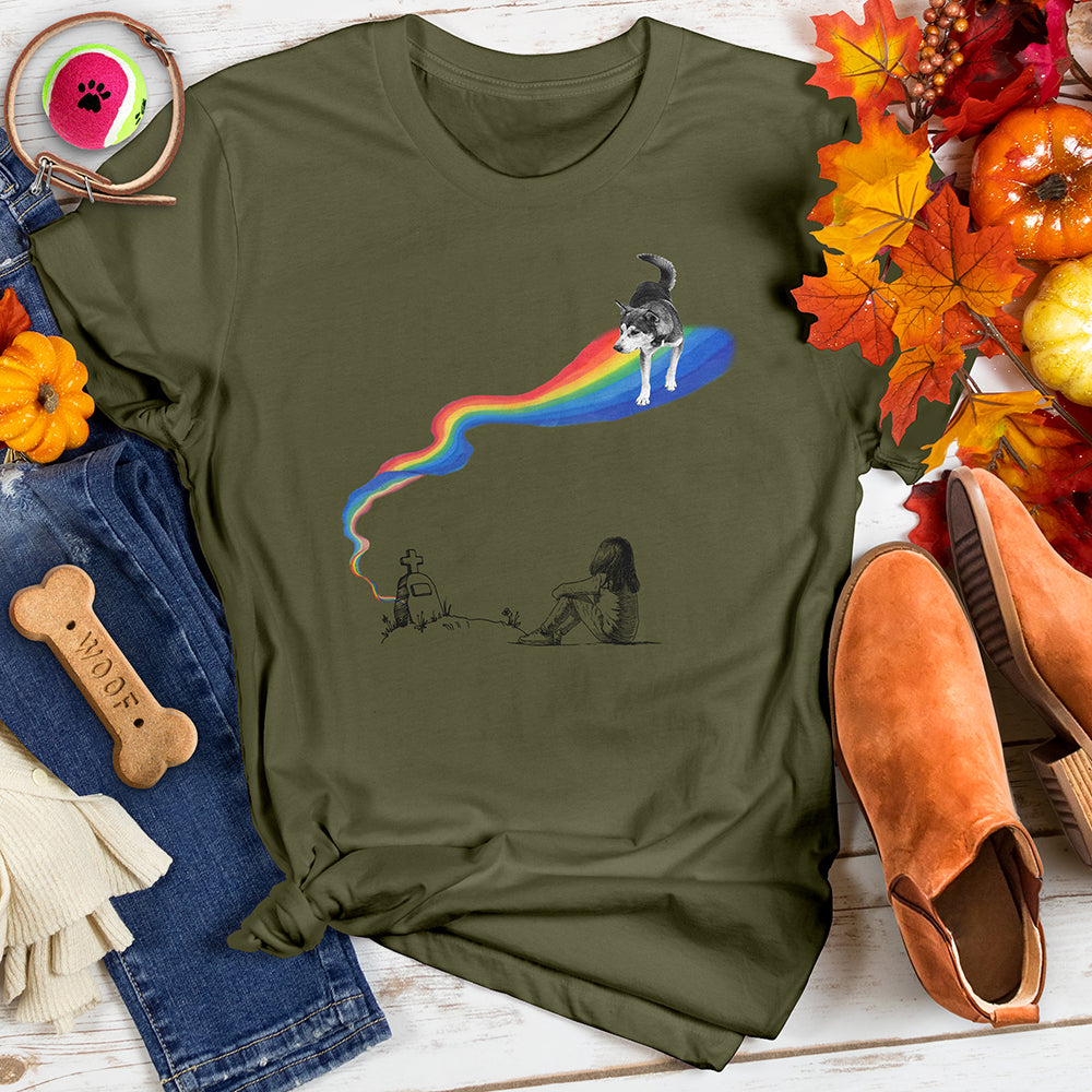 Dog Walking on a Rainbow Tee
