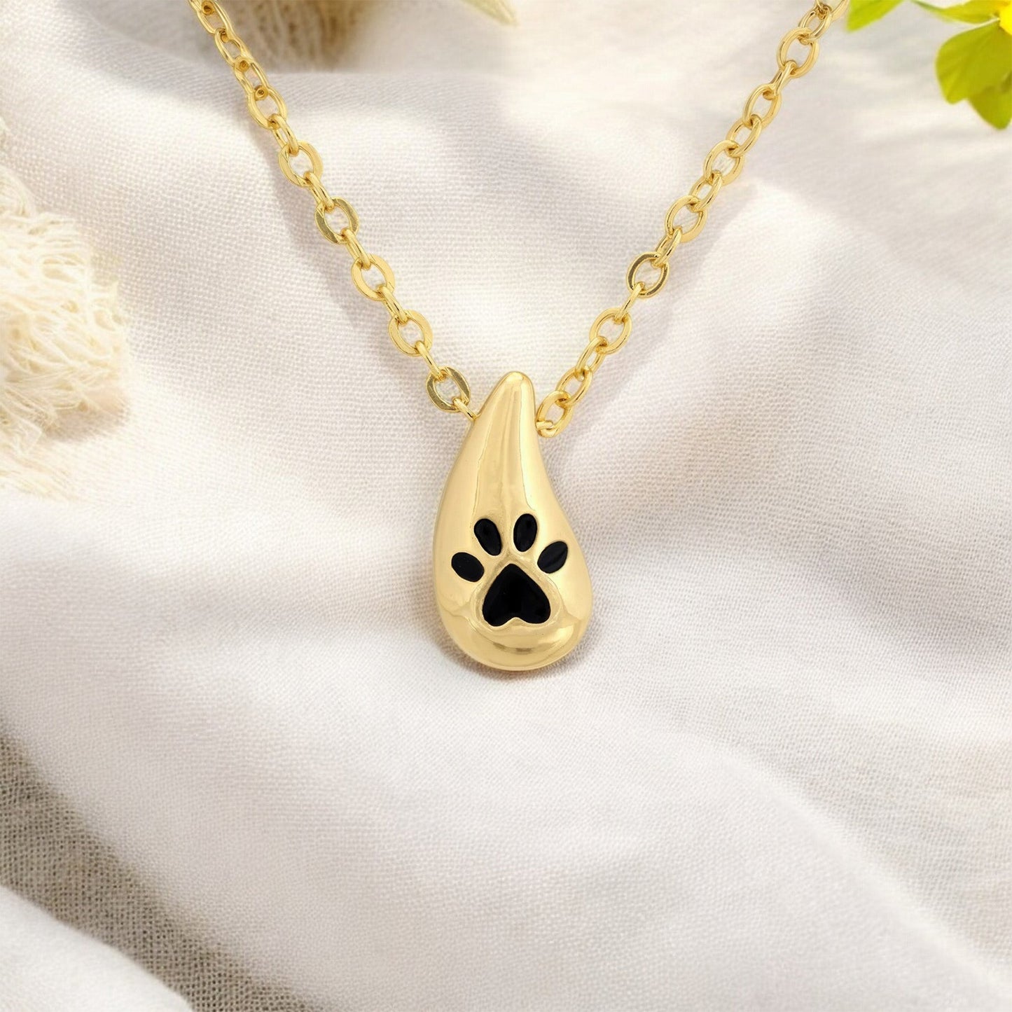 Golden Paw Teardrop Necklace