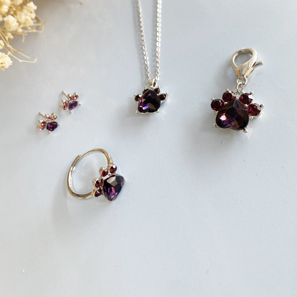 Paw Print Birthstone Jewelry Set