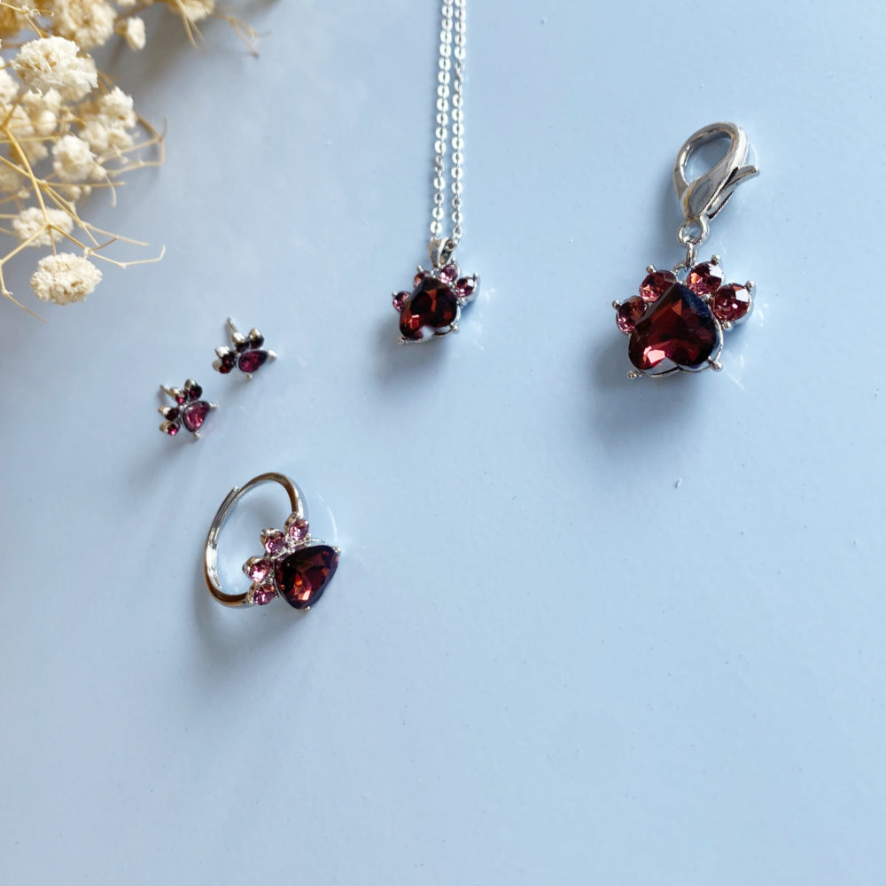 Paw Print Birthstone Jewellry Set