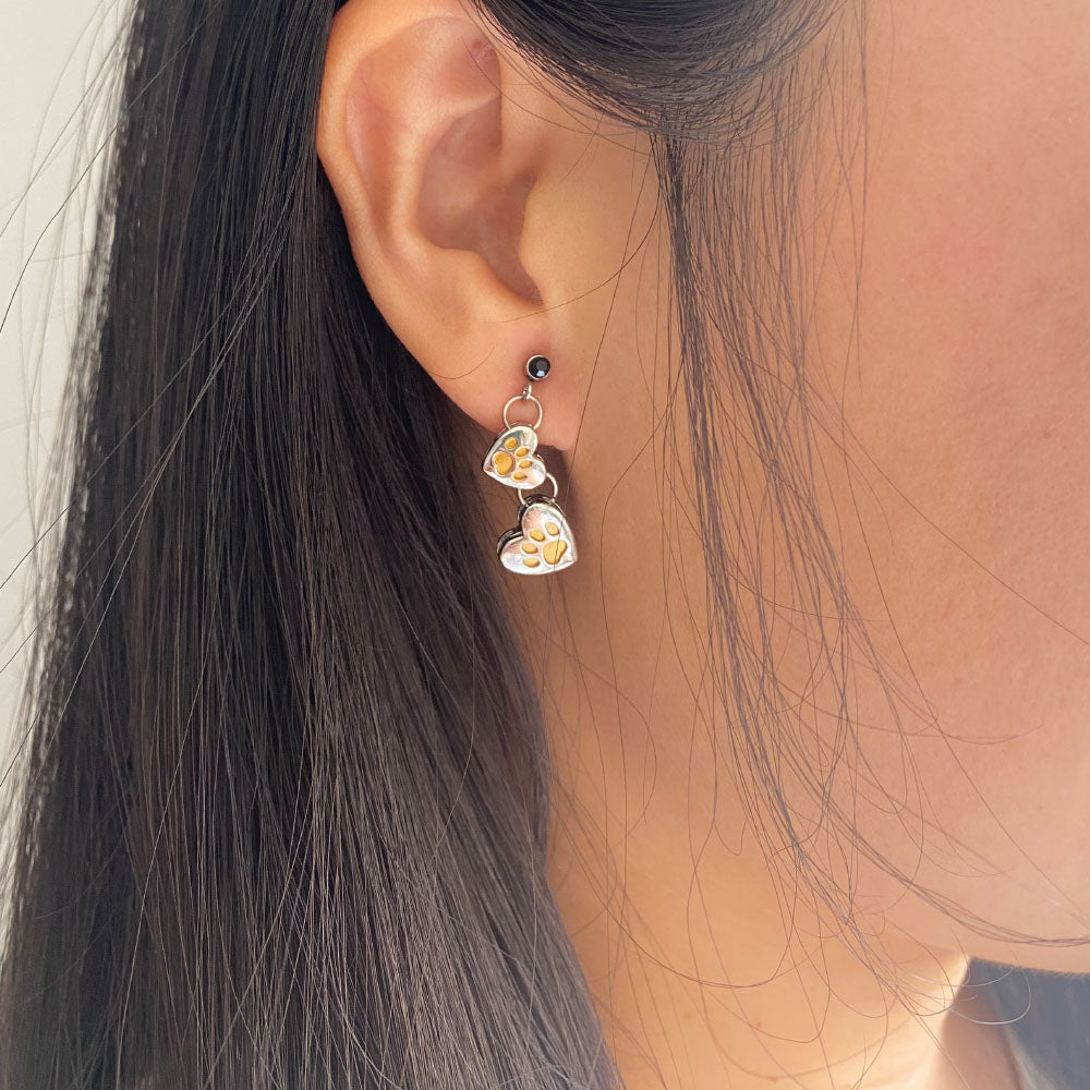 Golden Paws Heart Drop Earrings