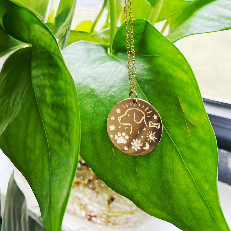 Starlit Pup Charm Necklace – Golden Night Edition