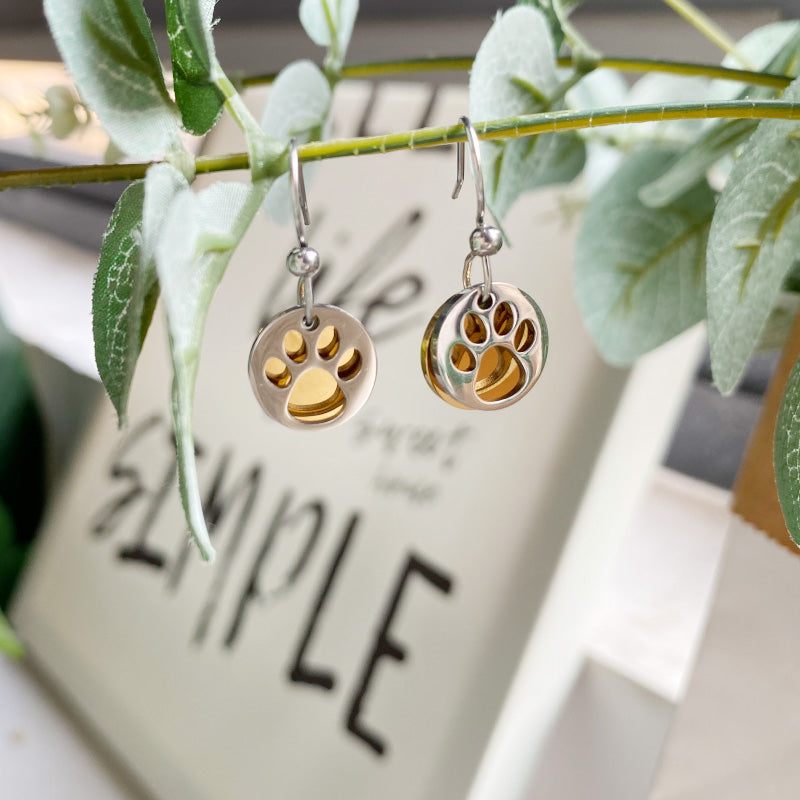 Golden Paw Circle Drop Earrings