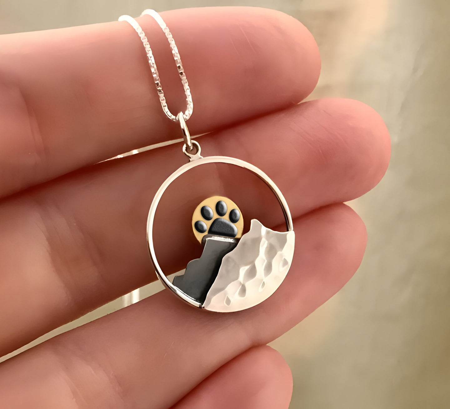 Paw Sunrise Mountain Necklace