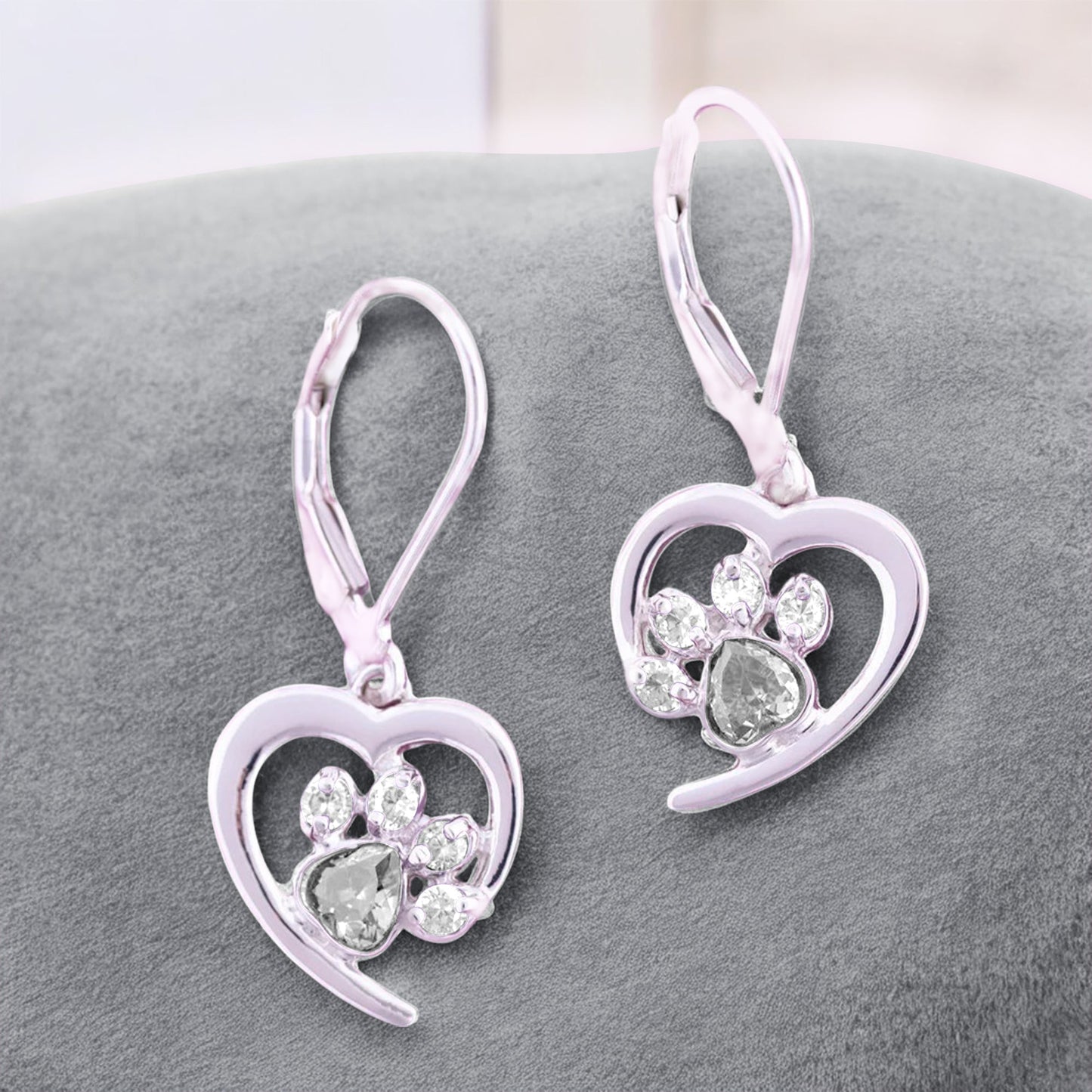 Heart Paw Birthstone Earrings