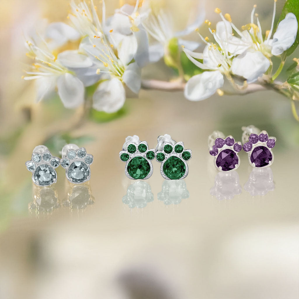 Paw Print Birthstone Earrings
