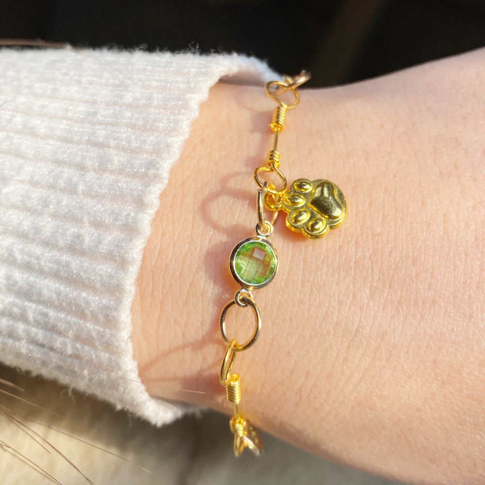 Gold Paw Birthstone Bracelets
