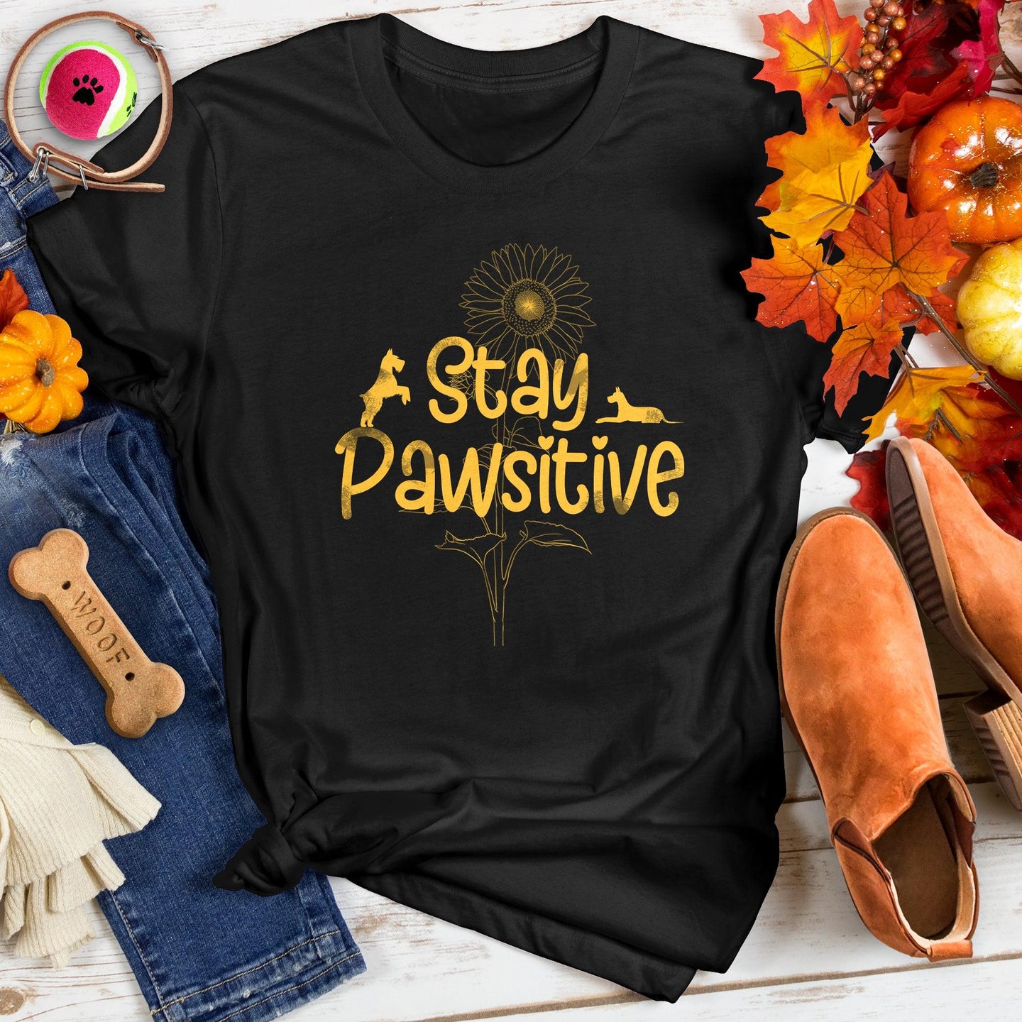 Stay Pawsitive Puppy Sunflower Tee
