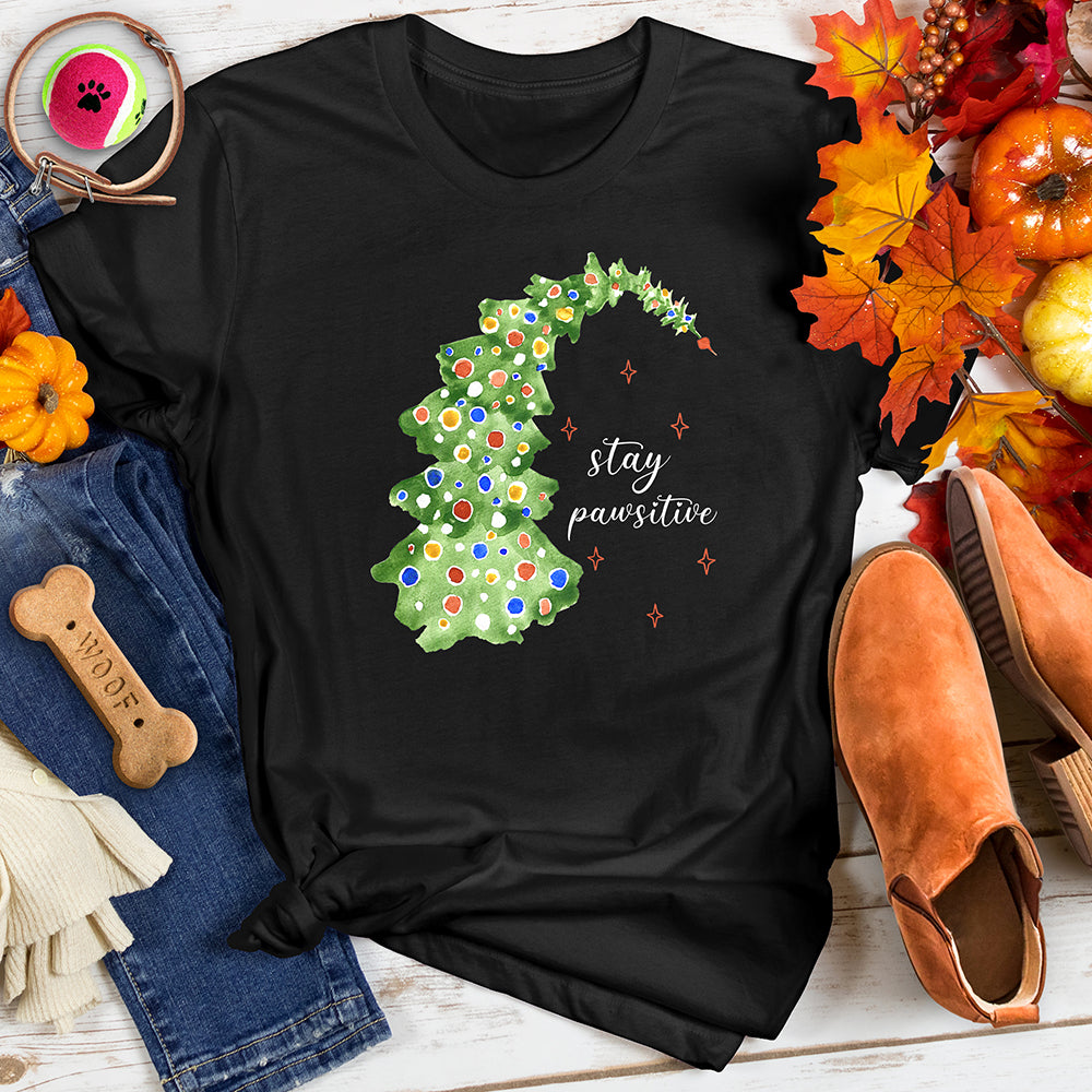 Stay Pawsitive Christmas Tee
