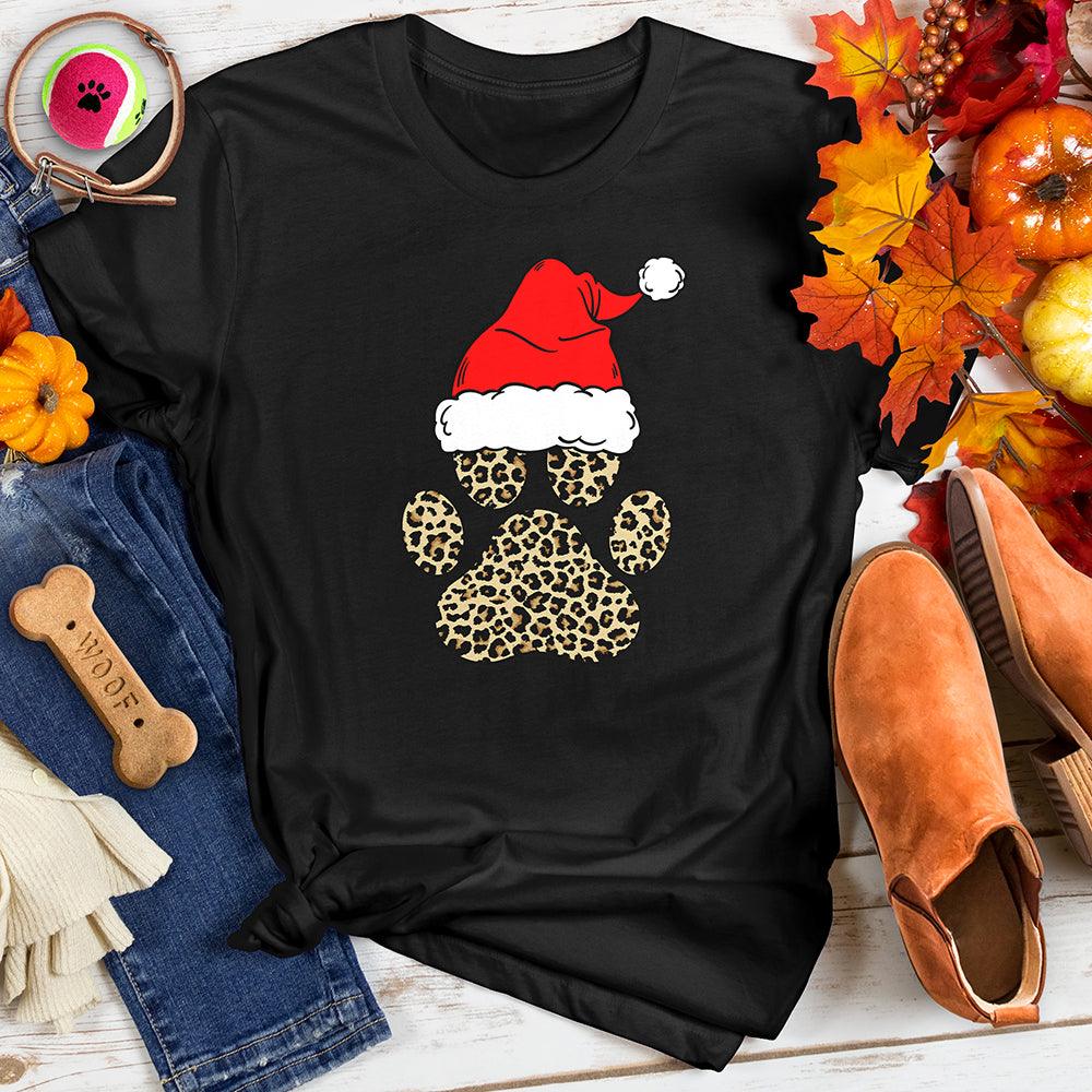 Santa Hat Leopard Paw Print Tee