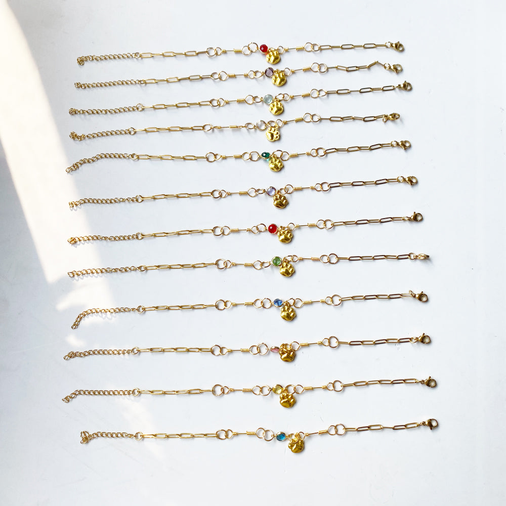 Gold Paw Birthstone Bracelets