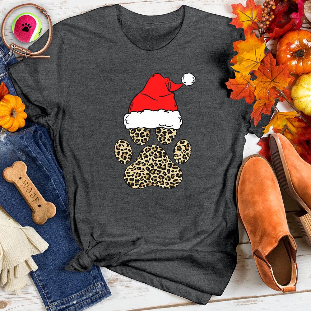 Santa Hat Leopard Paw Print Tee