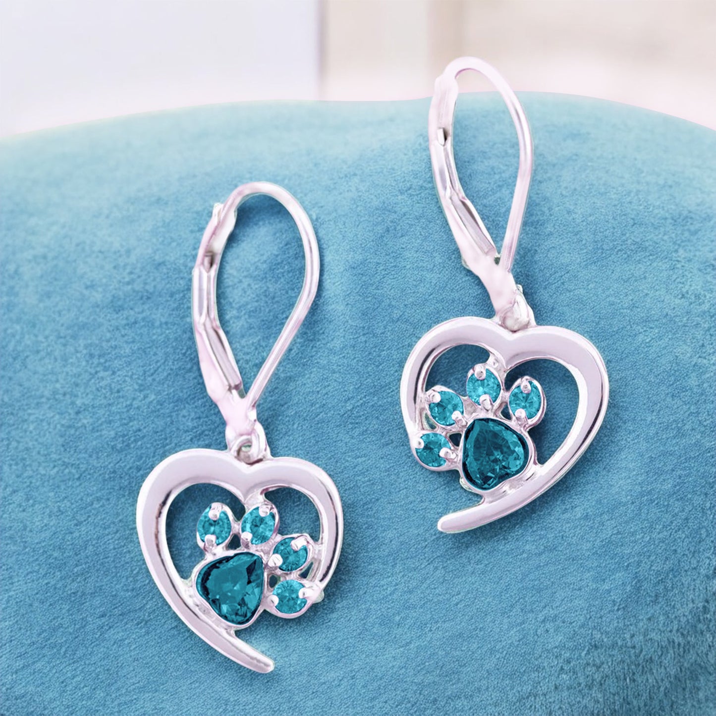 Heart Paw Birthstone Earrings