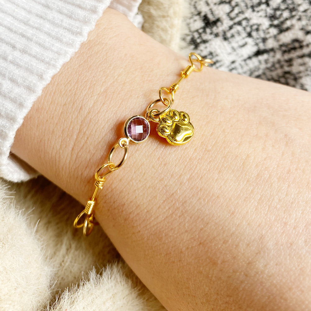 Gold Paw Birthstone Bracelets