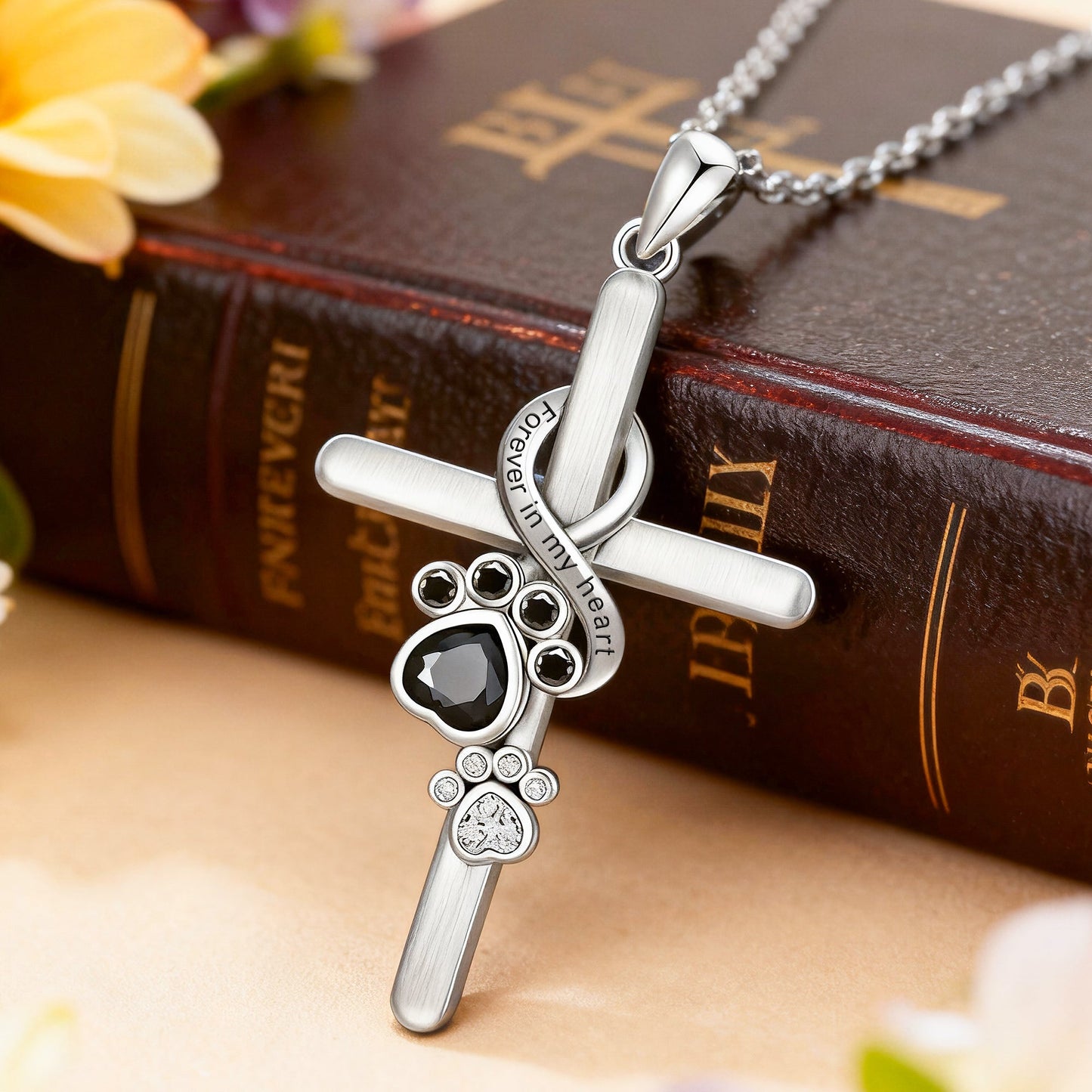 Forever in My Heart Paw Cross Necklace
