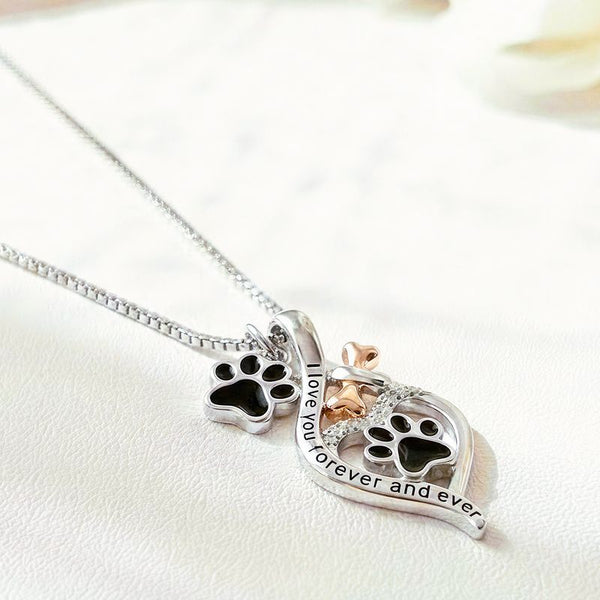I Love You Forever & Ever Paw Necklace