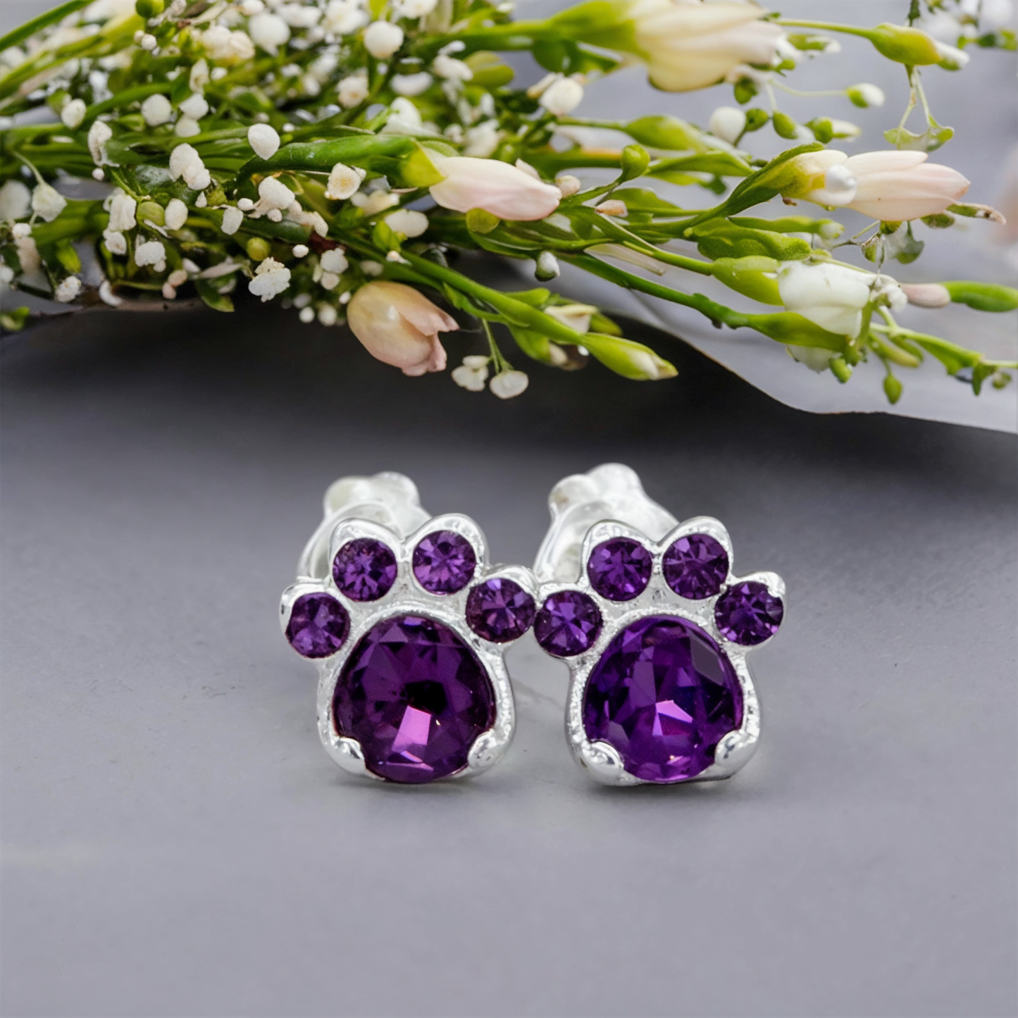 Paw Print Birthstone Earrings