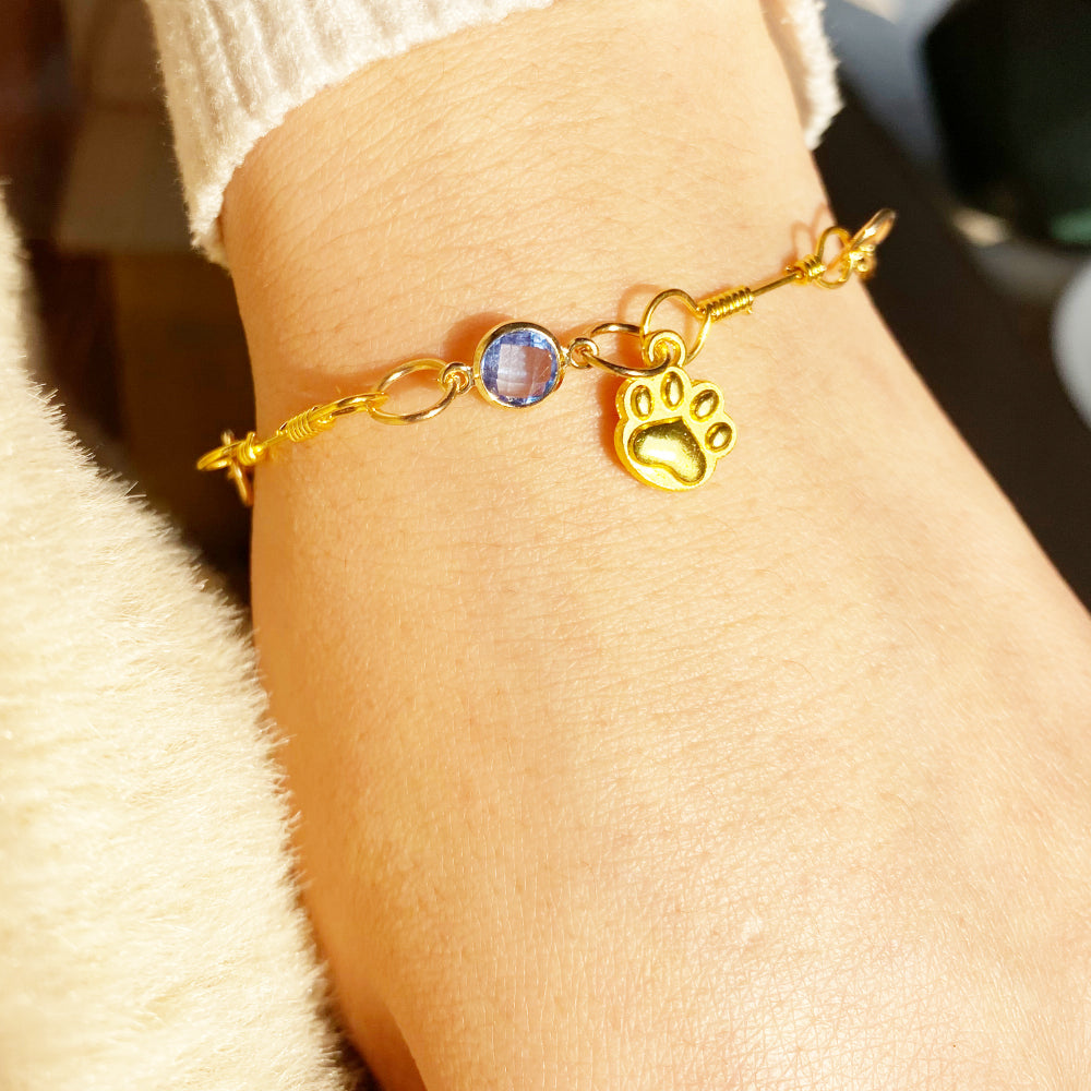 Gold Paw Birthstone Bracelets