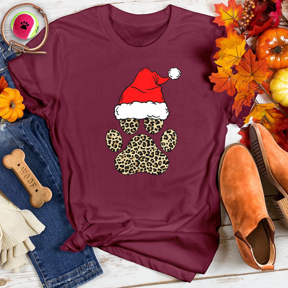 Santa Hat Leopard Paw Print Tee