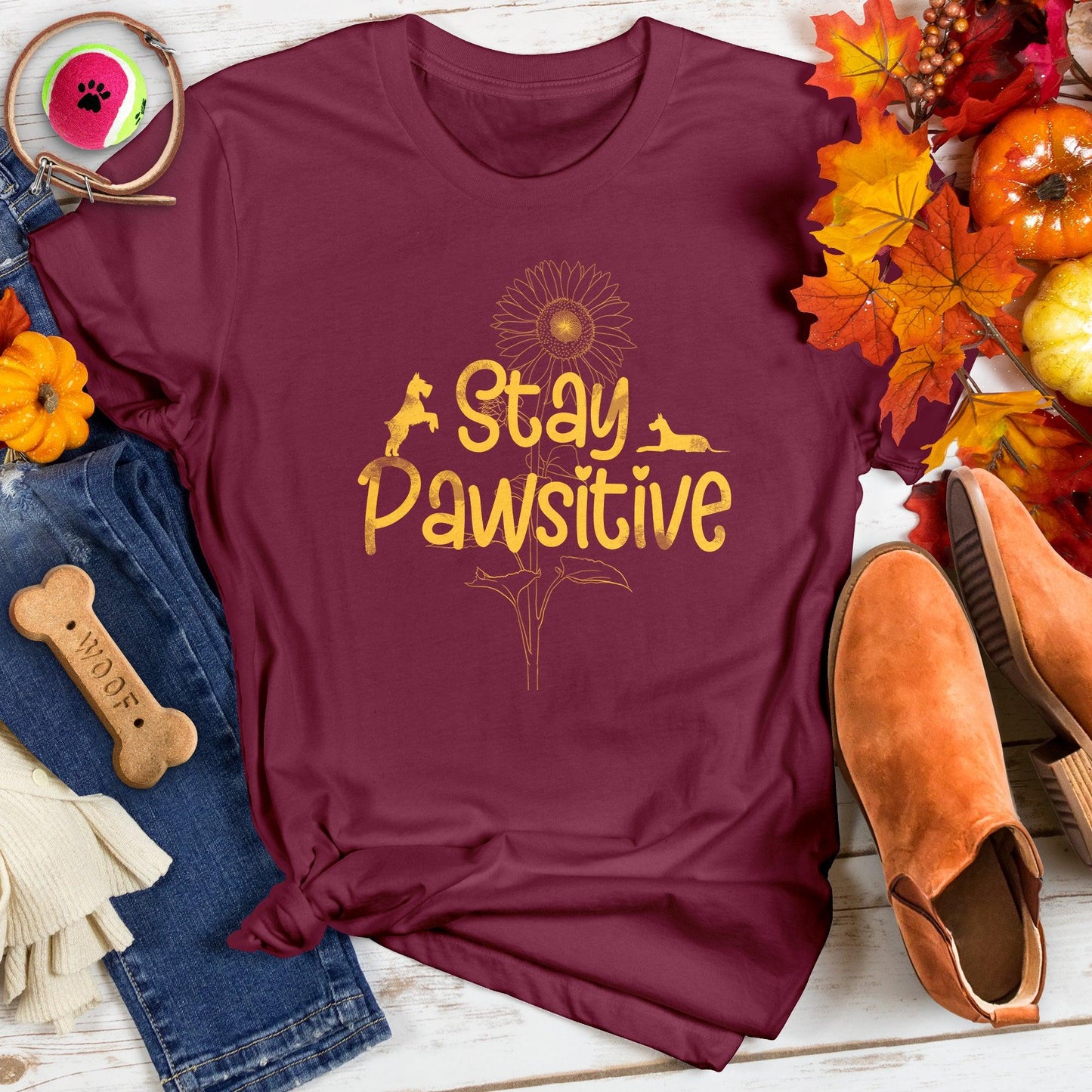 Stay Pawsitive Puppy Sunflower Tee