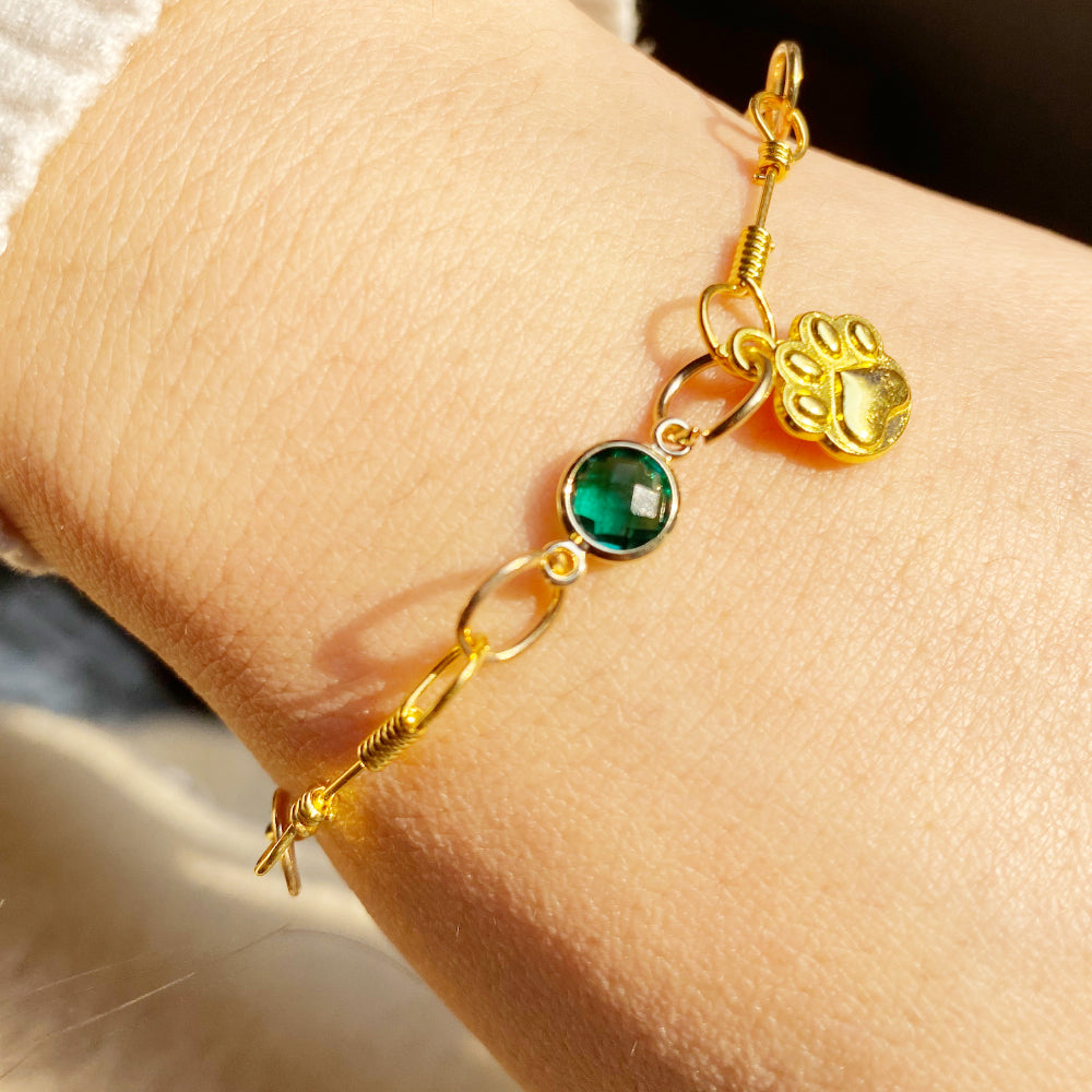 Gold Paw Birthstone Bracelets