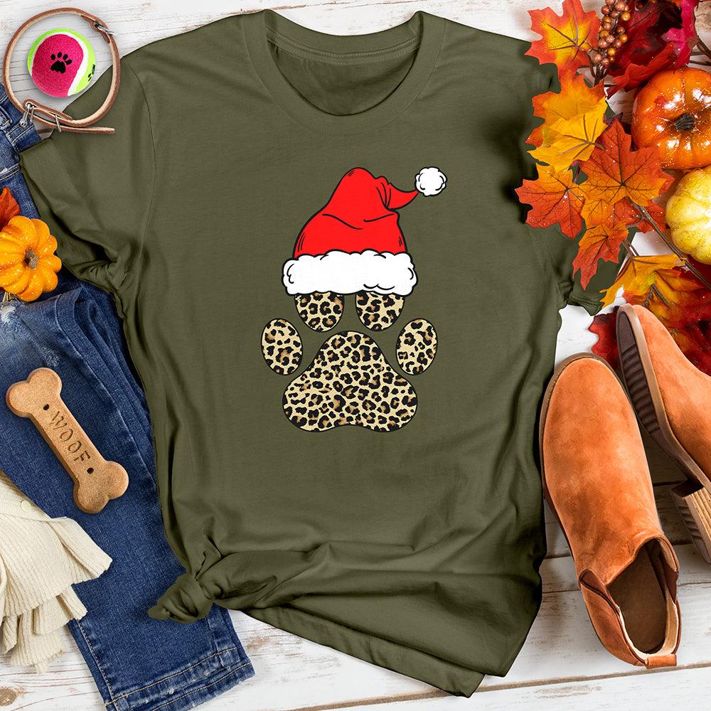 Santa Hat Leopard Paw Print Tee