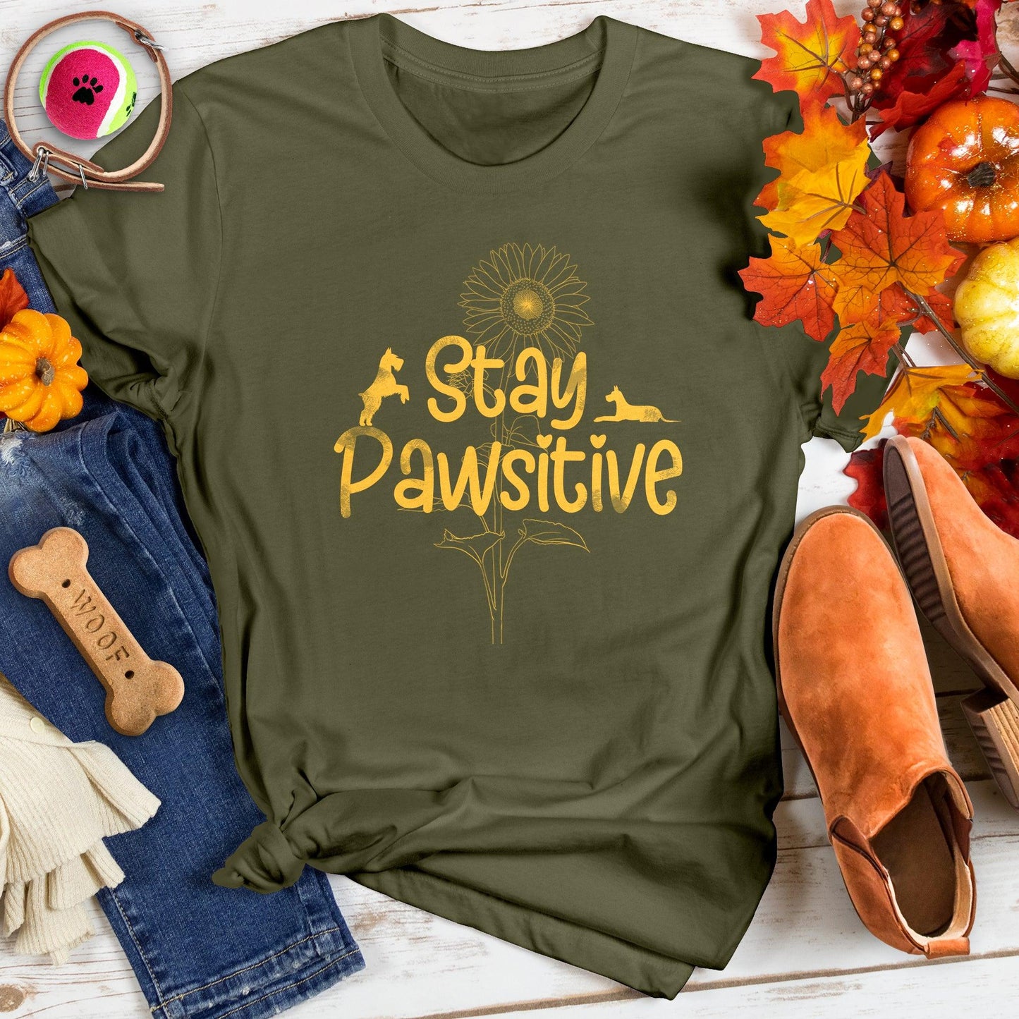 Stay Pawsitive Puppy Sunflower Tee