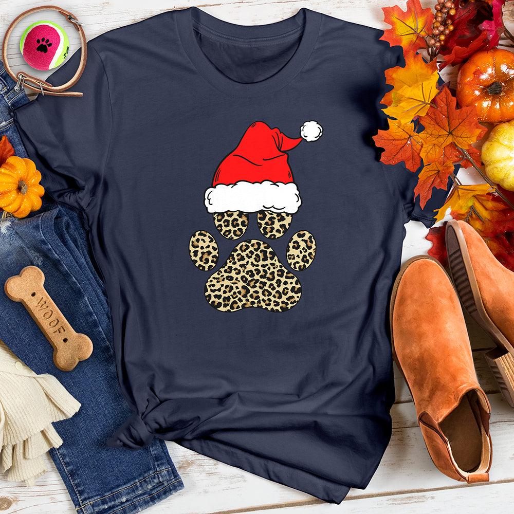 Santa Hat Leopard Paw Print Tee