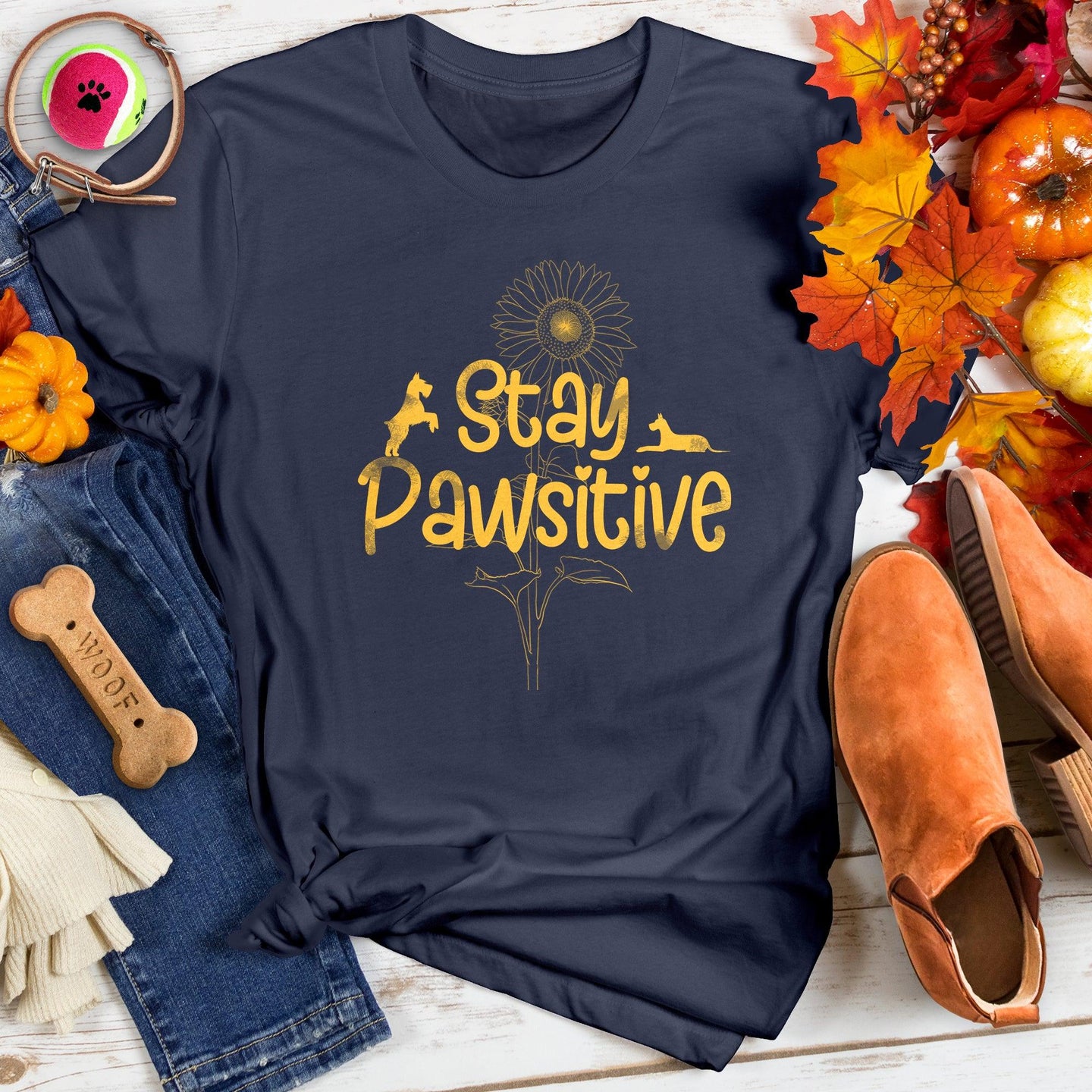 Stay Pawsitive Puppy Sunflower Tee