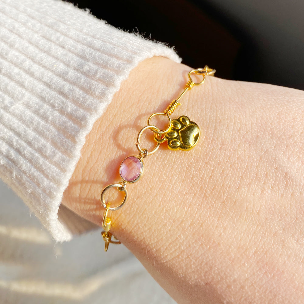 Gold Paw Birthstone Bracelets