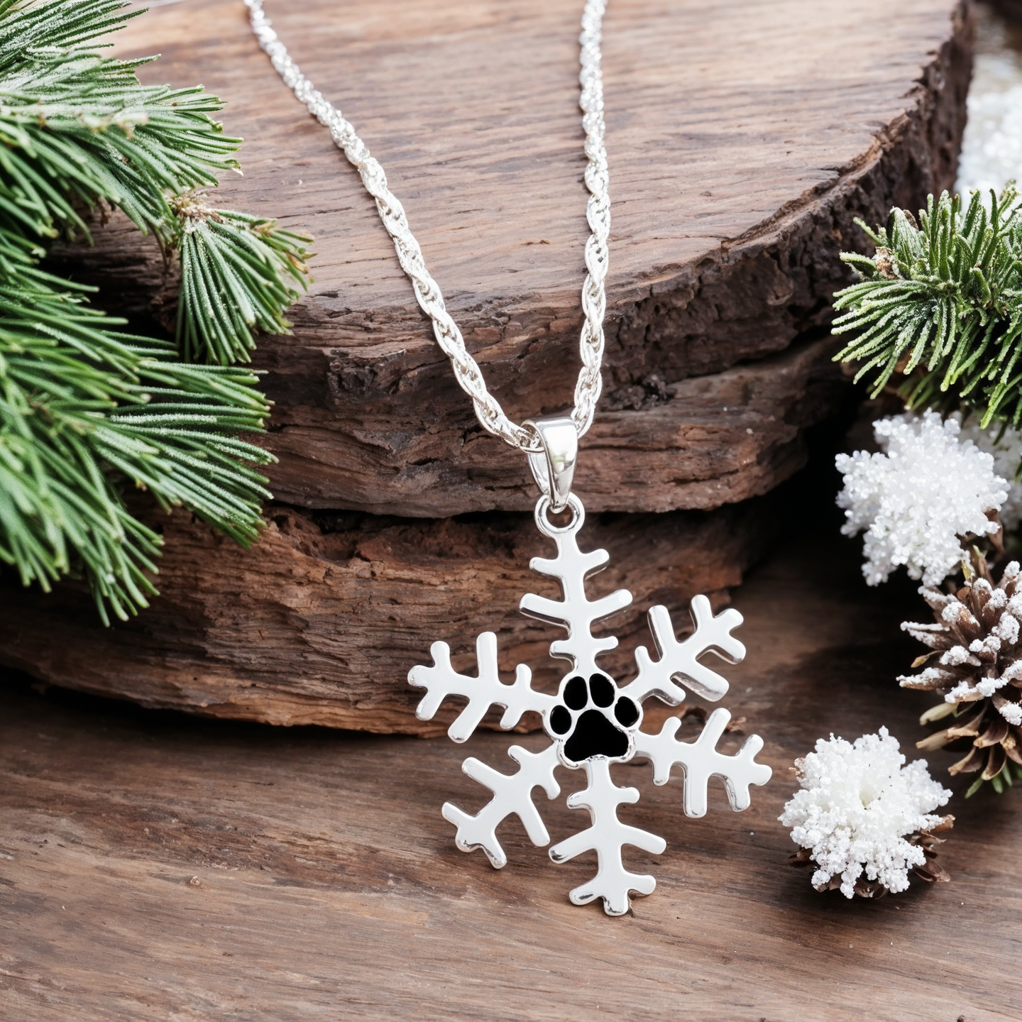 Paw Print Snowflake Necklace