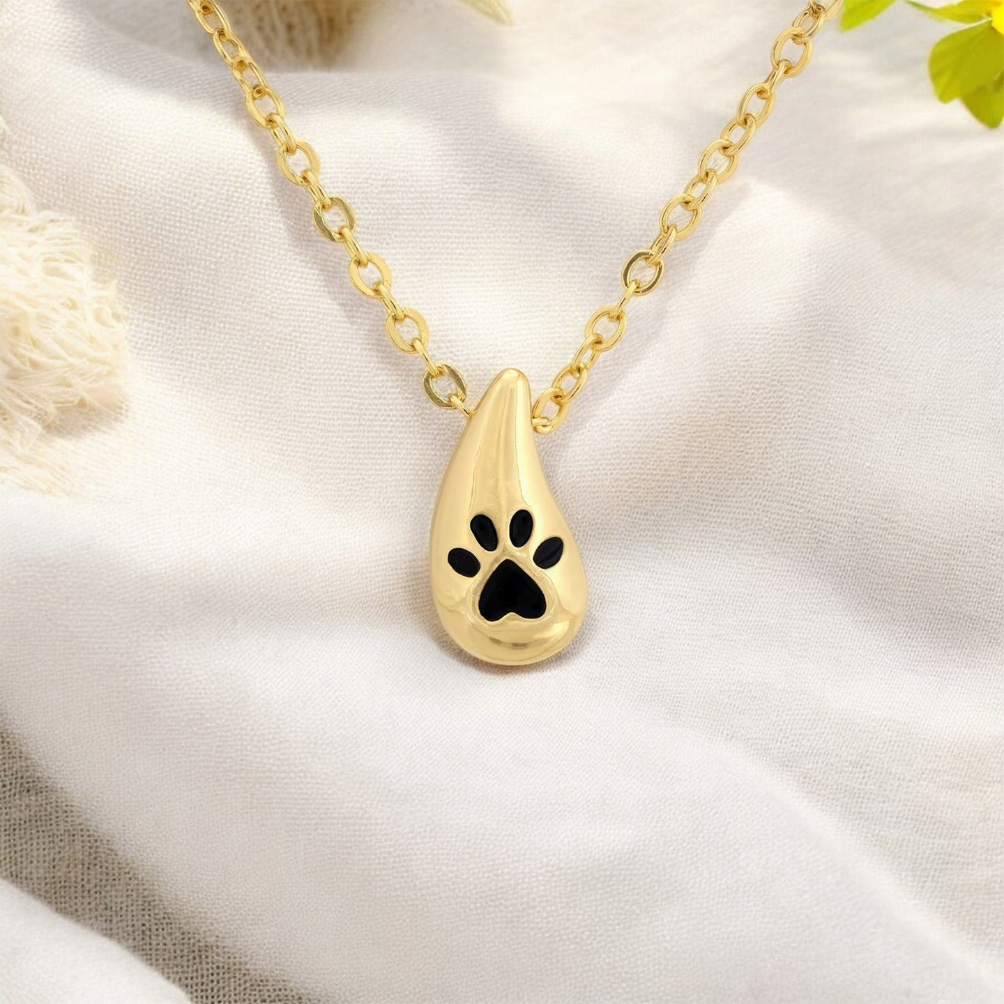Golden Paw Teardrop Necklace