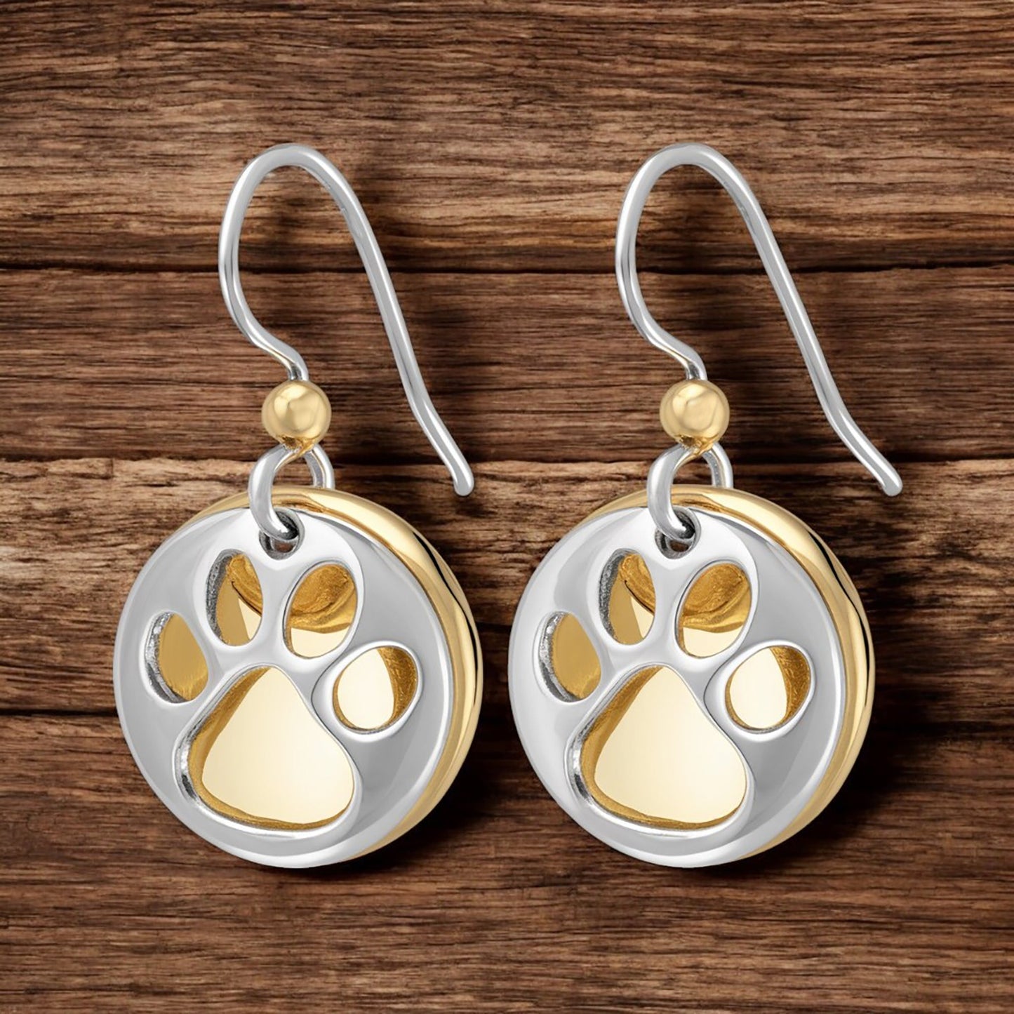 Golden Paw Circle Drop Earrings