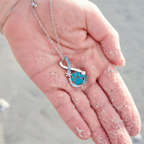 Blue Blossom Paw Infinity Necklace
