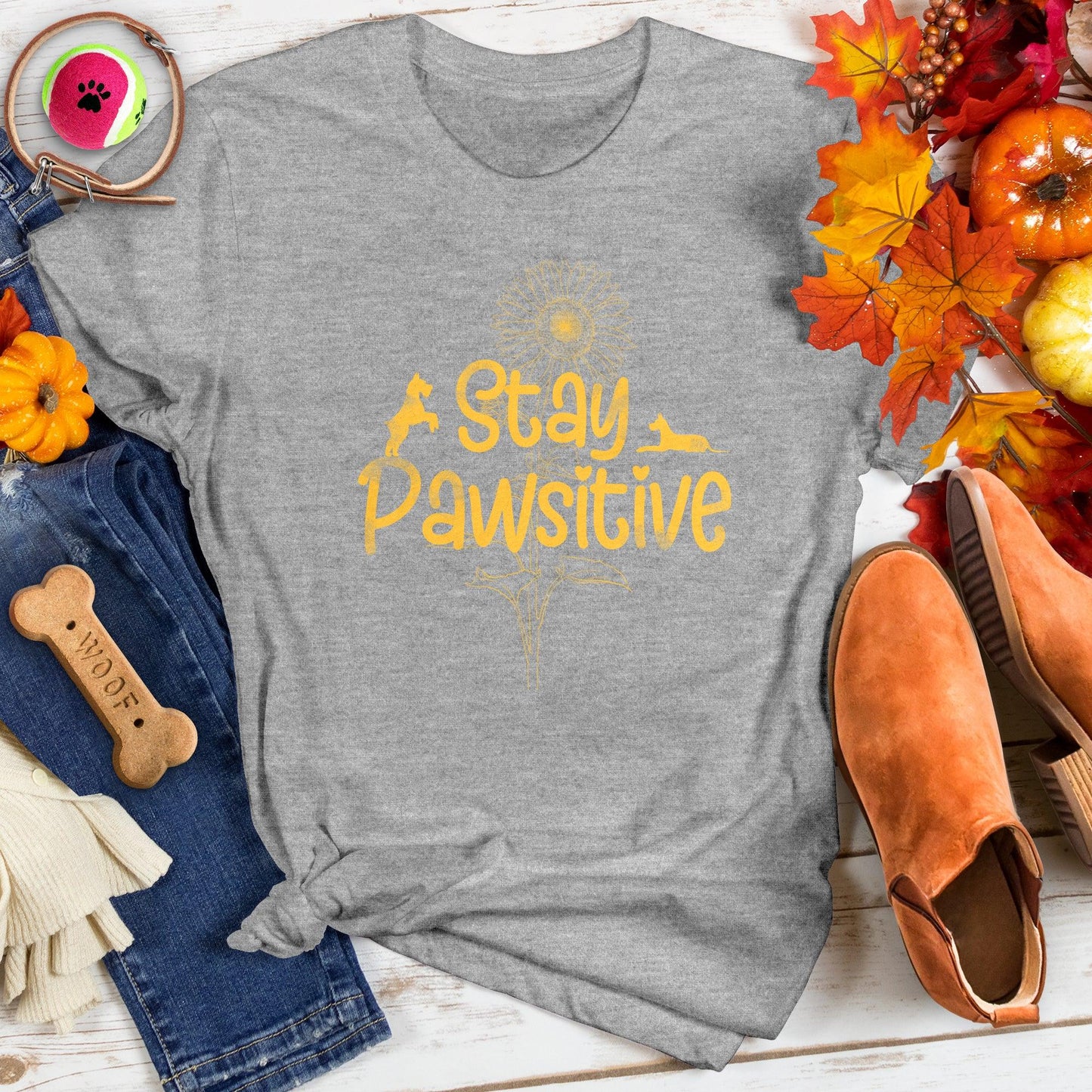 Stay Pawsitive Puppy Sunflower Tee