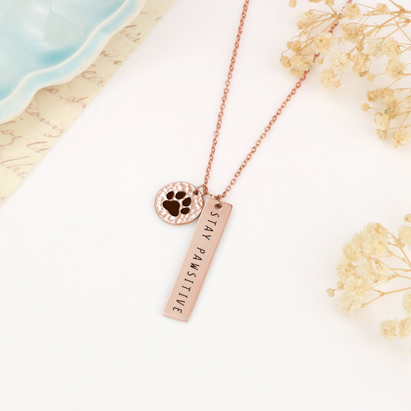 Stay Pawsitive Plate Necklace