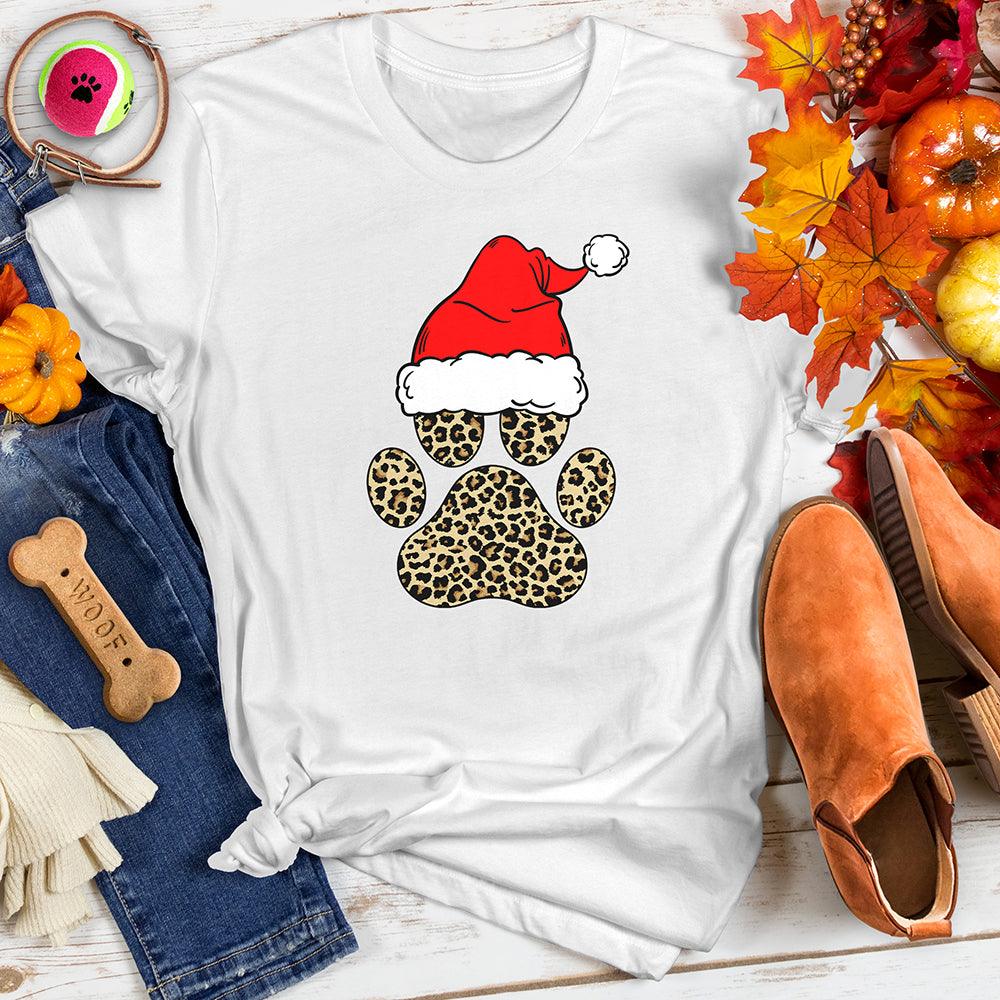 Santa Hat Leopard Paw Print Tee
