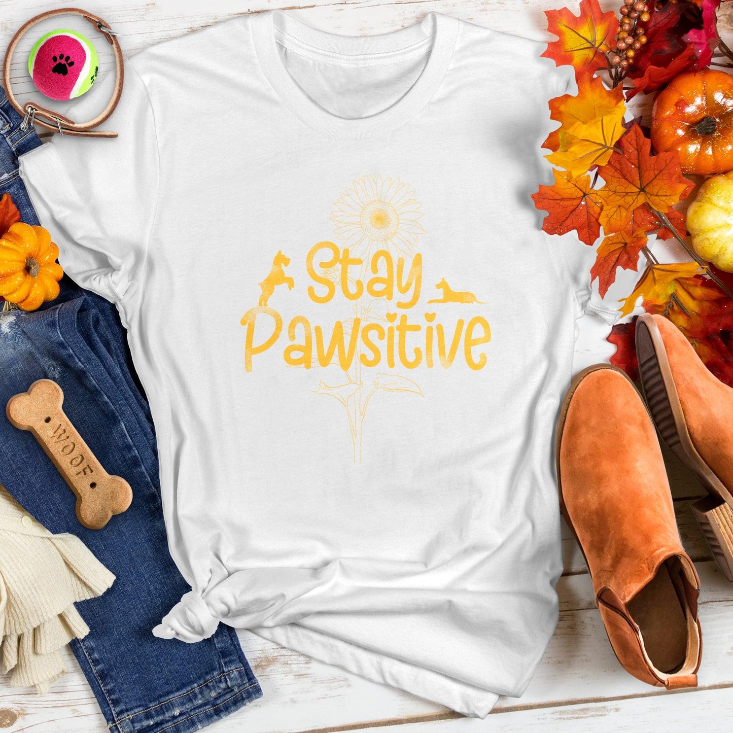 Stay Pawsitive Puppy Sunflower Tee