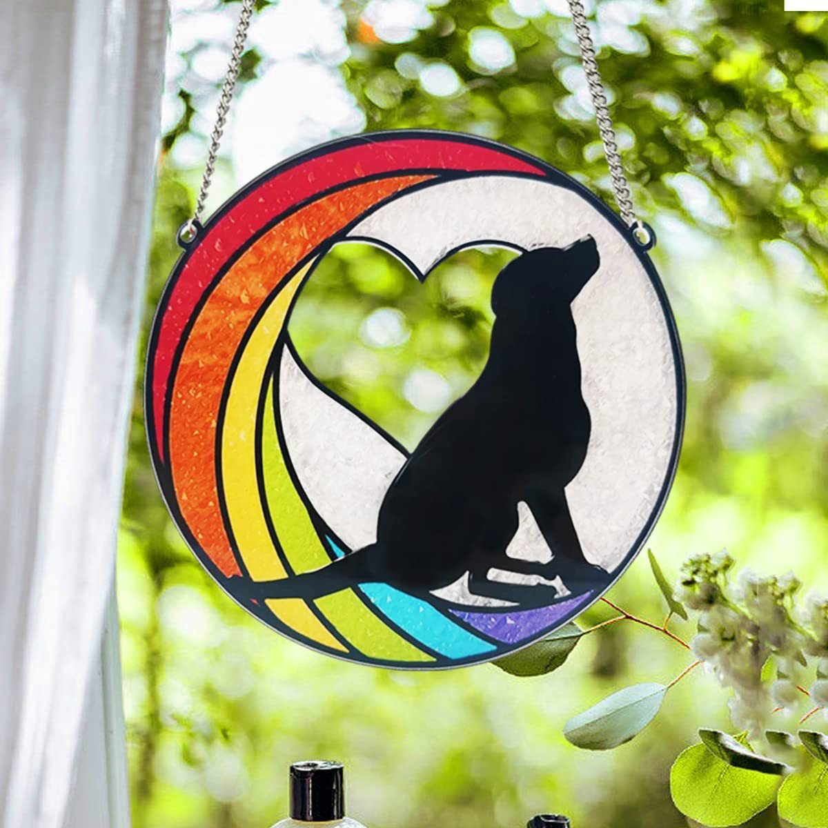 Rainbow Heart Dog Suncatcher